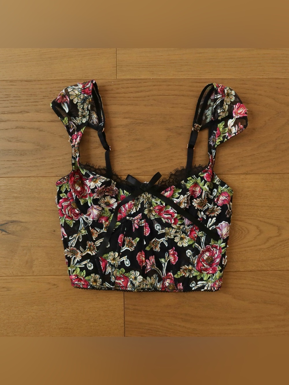 Victoria's Secret Dream Angels Black Floral Lace-Trim Camisole